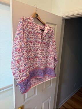 JCrew Floral Pink & Blue Boho Tunic Blouse